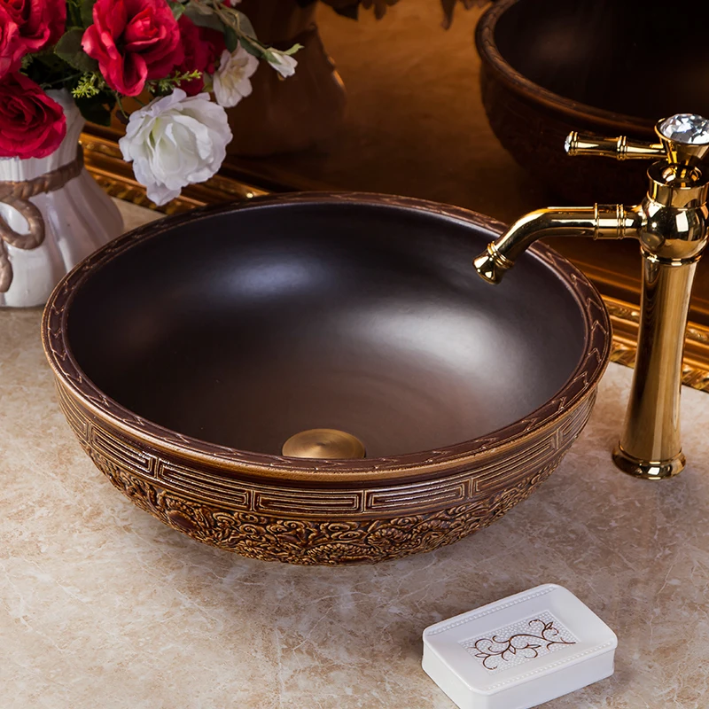 Blue And White Antique style art ceramic porcelain wash basin bathroom round ceramic hand basin (11)
