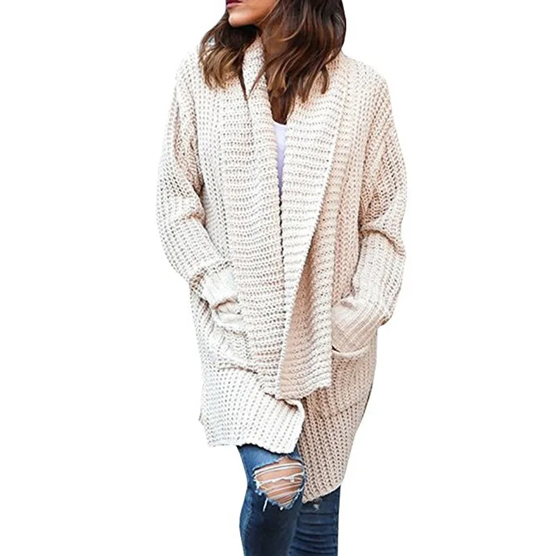 BYUAN Long Sweaters Ladies Solid Knitted Sweater Women Coat 2018 Autumn Winter Fall Sweaters for Women Cardigan Sweater Mujer