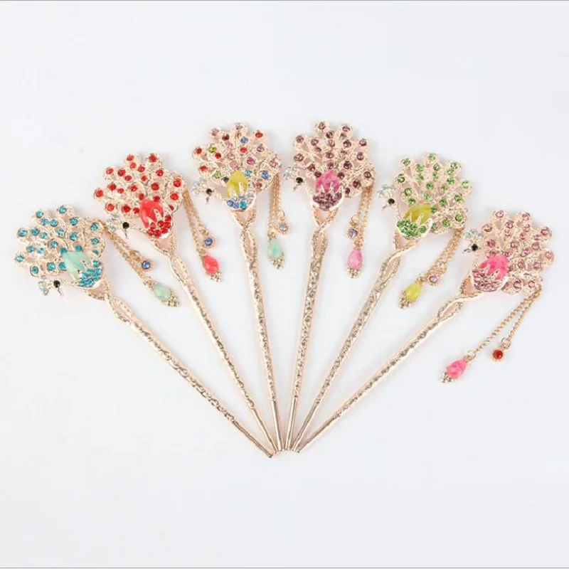 

Fashion Womens Hair Stick Bobby Pin Flower Hairpin Colorful Rhinestone Chignon