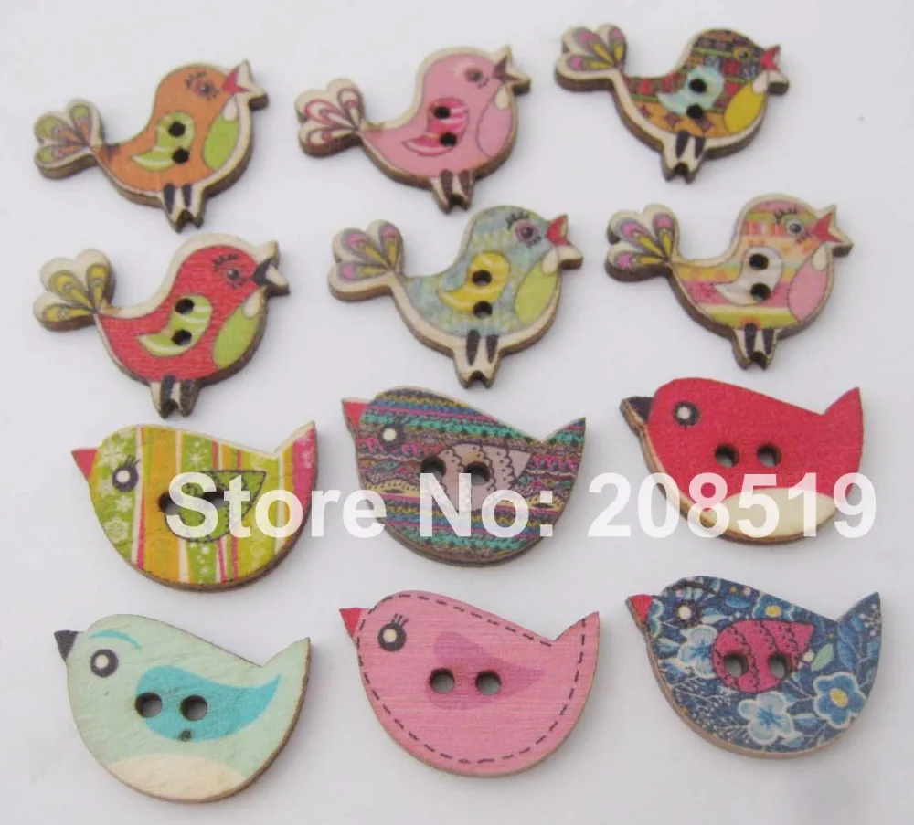 

WBNOOV Randomly 200pcs bird buttons flatback decorative scrapbooking wood button