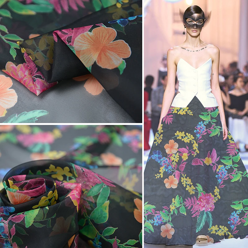 

Paris Art Masters Hand-painted Digital Jet Drawing of the Profile of Organza Silk Dress Fabric