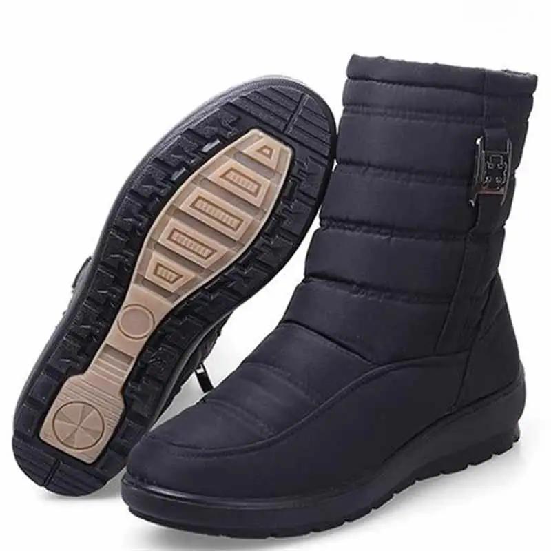 Зимние сапоги; женские теплые зимние сапоги на меху; нескользящие ботильоны; женская обувь; модель года; Женская Повседневная водонепроницаемая обувь с боковой молнией - Цвет: Black