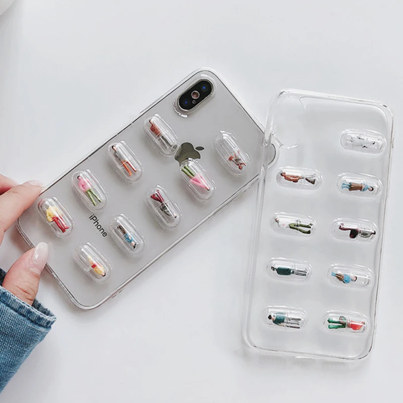 Falta lindo estereoscópica cápsula muñeca teléfono caso para iPhone 7 6 6 S 8 Plus X XS X Max XR encantador claro TPU cubierta de dibujos animados Fundas