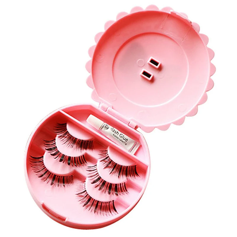 Cute Round Pink False Eyelash Storage Box Fake Eye Lashes Box Cute