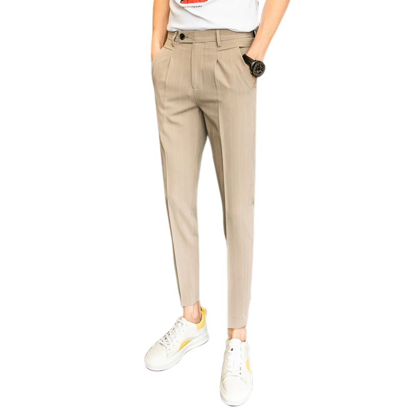 Men's trousers 2019 summer new non-elastic solid color small feet casual nine-minute trousers loose fashion youth men's wear