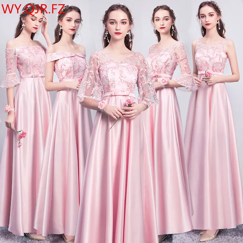 

ASL-CK#Boat Neck Lace up Gary pink long twill satin Evening Dresses Christmas Graduation party dress gown prom women wholesale
