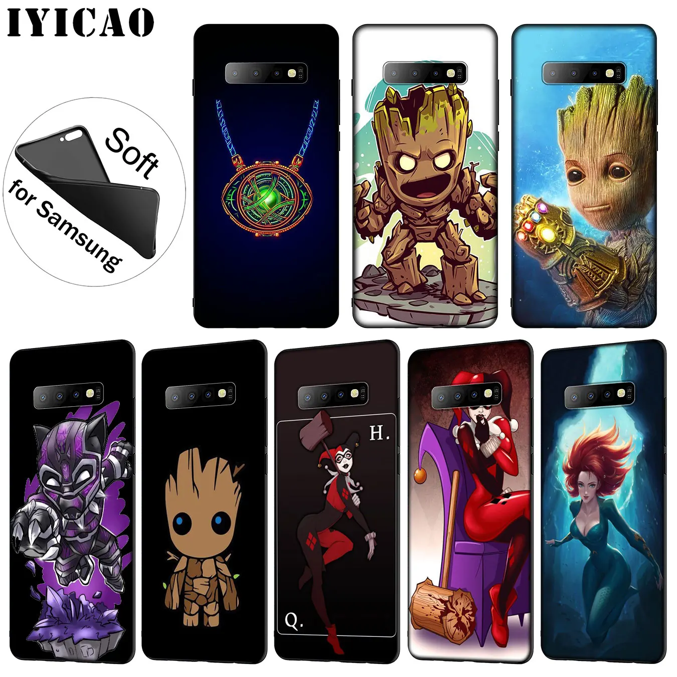

IYICAO Anime MARVEL The Avengers Soft Silicone Phone Case for Samsung Galaxy S10 S9 S8 Plus S6 S7 Edge S10e E TPU Black Cover
