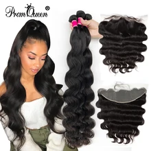 Promqueen 28 30 40 Polegada cabelo brasileiro onda do corpo tecer 3/4 pacotes com 13x4 rendas frontal encerramento remy cabelo humano frete grátis