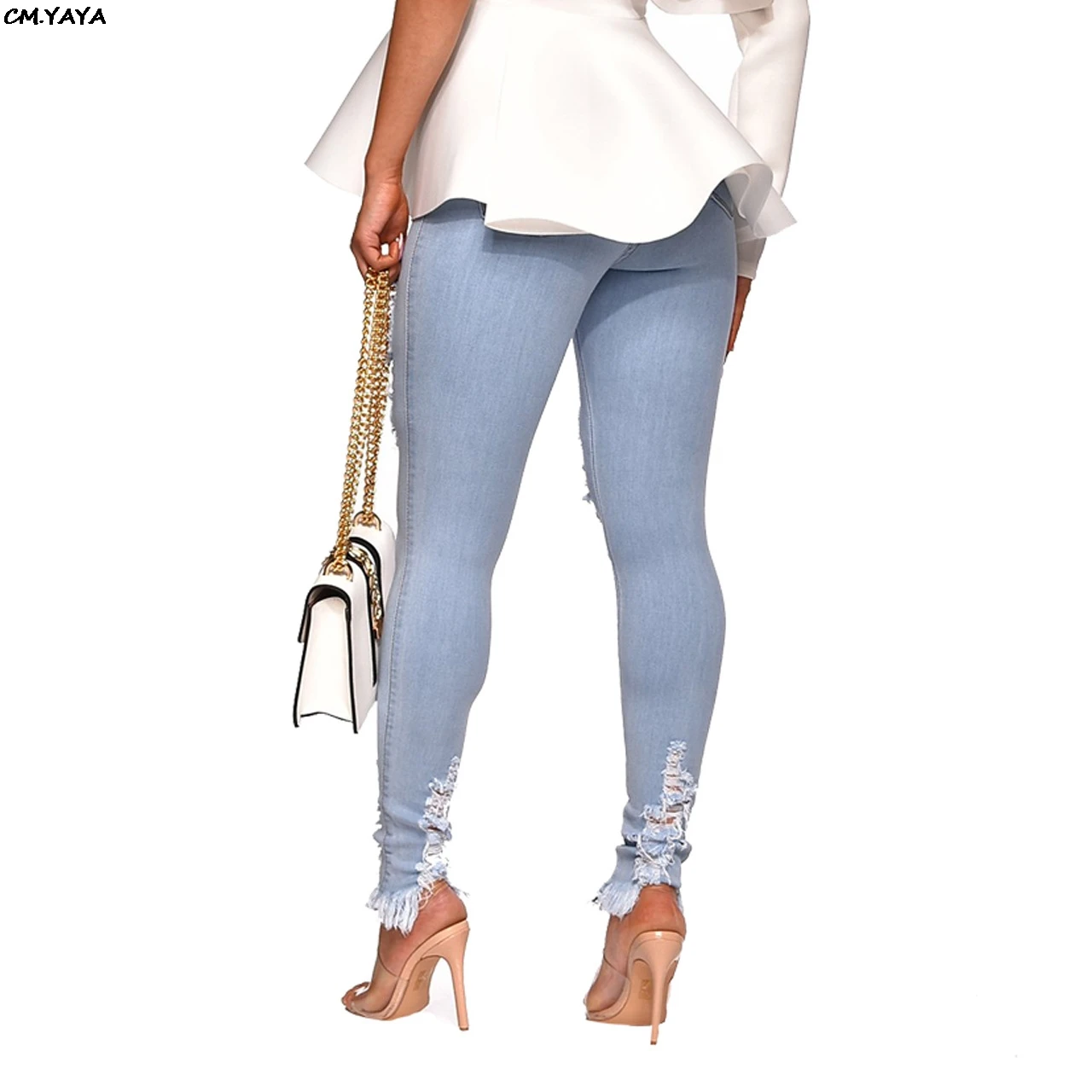Женские новые летние рваные Узкие классические джинсы-карандаш Модные Винтажные облегающие джинсовые длинные брюки 2 цвета GLQ281