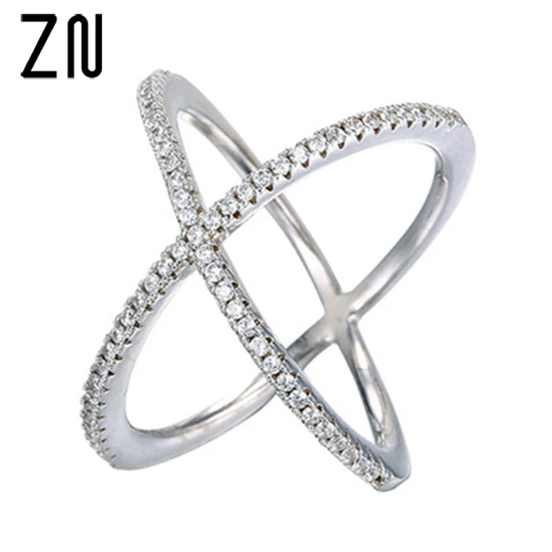 

ZN Fashion Silver Criss Cross Micro Pave Setting X Ring For Women Jewelry Gifts Size 6-9