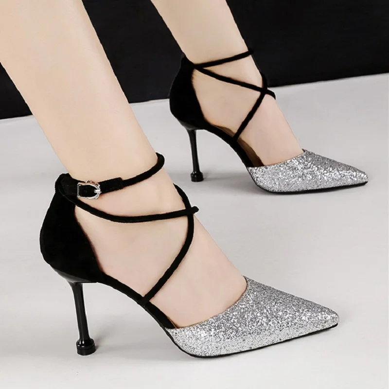 

2019 new summer wild cross strap high heels pointed cat shoes stiletto women's sandals