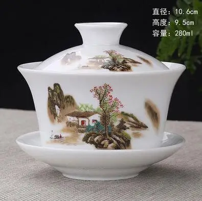 Ручная роспись тушью Лотос керамический фарфор Gaiwan китайский чайный набор кунг-фу ручной работы чайная посуда Tureen Sancai чайная чашка пуэр чайник - Цвет: 280ml