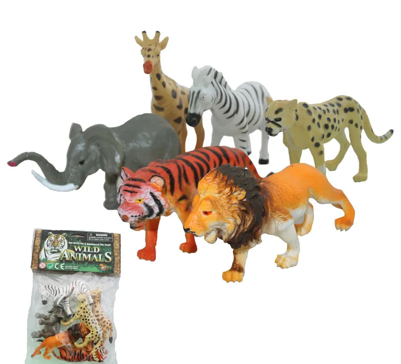 6pcs child simulation animal model forest animal bag lion tiger elephant zebra leopard trumpet animal model toy set