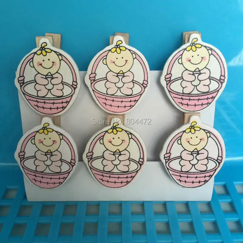 48x Baby Series Craft Wooden Clothespins for Baby Shower Decoration Pink Girlsin Party DIY