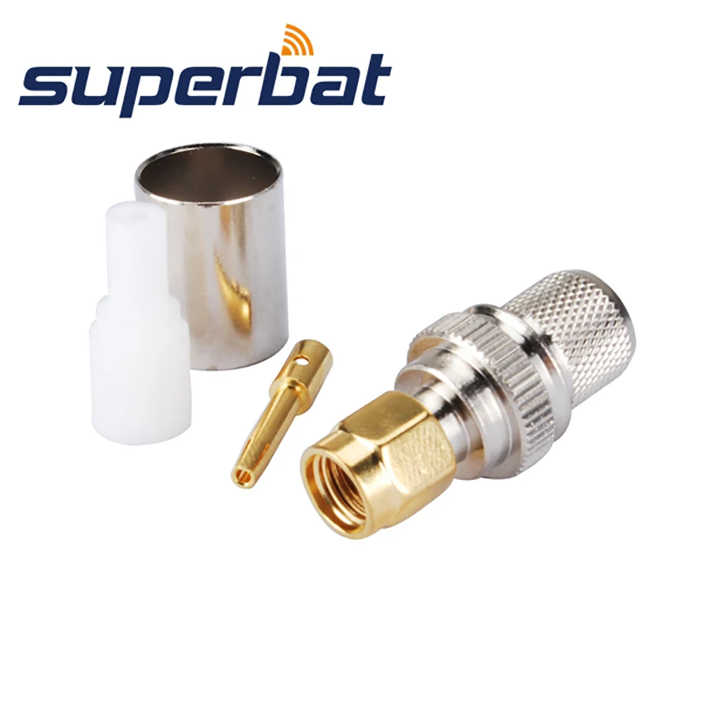 Superbat 10pcs RP-SMA Straight Crimp Male (Female Pin) RF Coaxial Connector for Cable LMR400 RG8 RG213 Communication Tools