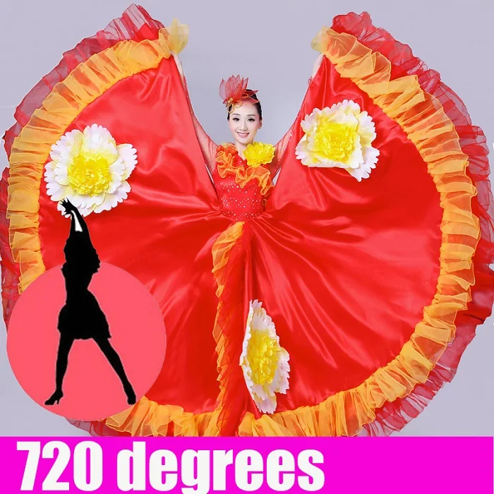 Испанское фламенко платье красное Сетчатое бальное платье с длинными рукавами для танцев Женская танцовщица цыганские костюмы Женская одежда для выступлений DN3590 - Цвет: 720 degrees