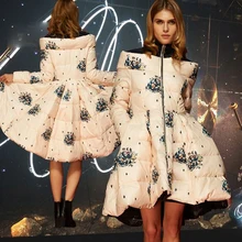 Высокое качество, модный дизайн, роскошное пальто для женщин, зимняя парка на белом утином пуху, куртка с принтом, юбка, парка, Женская куртка