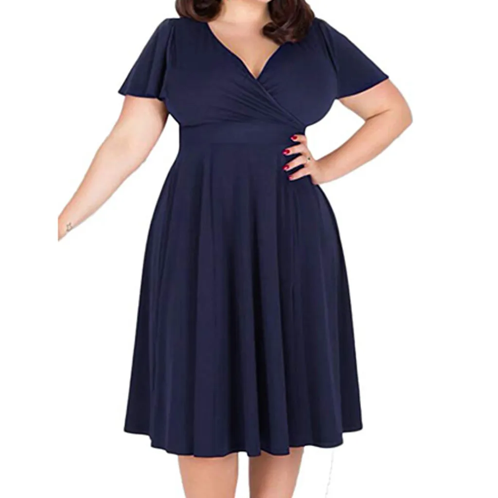 

Dress Summer 2019 Hot Sale Women's V-Neck Elegant sexy Dress With Waistband And Large Size Casual Loose Solid Dress for Women