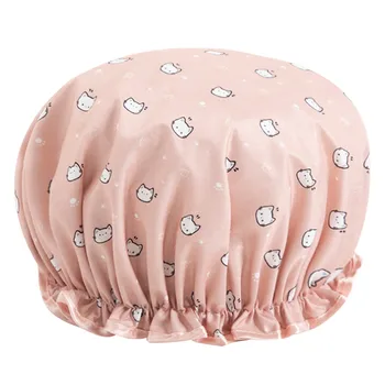 

Printing Color Waterproof Shower Caps Bathing Cap Double Layered Shower Hat comfortable touca de cetim#A