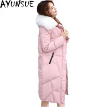 AYUNSUE/большой воротник из искусственного меха, модная женская зимняя куртка, белые пуховики на утином пуху, женское теплое пальто, длинные парки, ST572