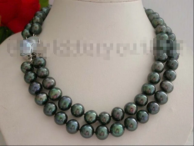 

Free shipping >>>>>>18-19" Double Natural 12mm Black Round Pearl Necklace mabe pearl clasp #1509