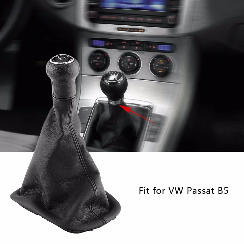 2003-2011 Manual 6 Speed Gear Shift Knob Gaiter Boot Cover Kit Black Leather Car Gear Stick Knob Cover for Transporter T5//T6