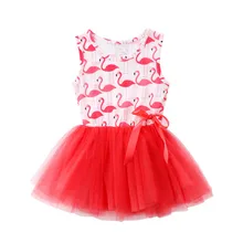 AmzBarley/Платье с принтом «Фламинго» для маленьких девочек; платье принцессы; кружевное платье-пачка без рукавов с бантом; летнее праздничное бальное платье