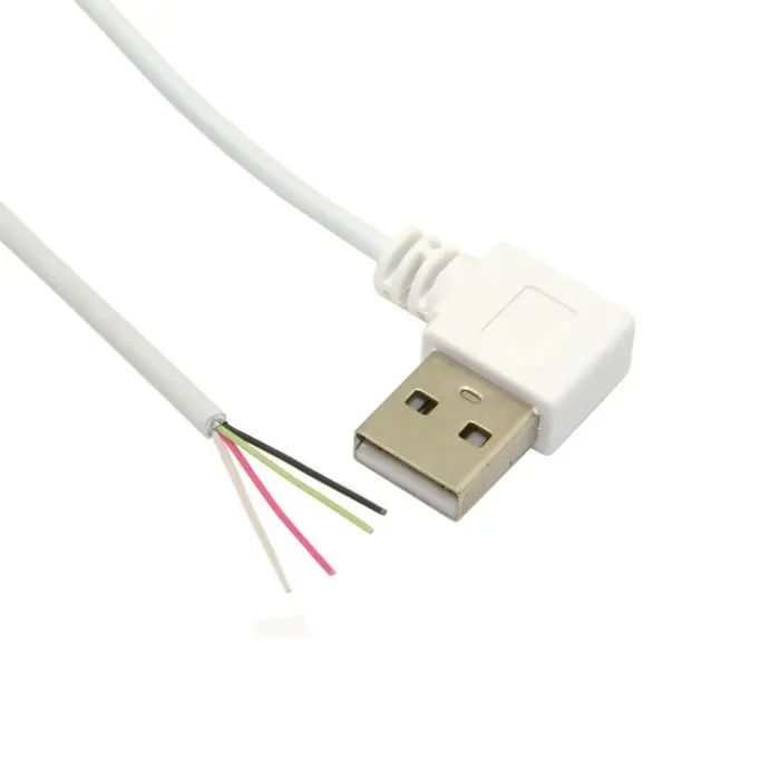 

90 Degree Right Angled USB 2.0 A Type Male to 4 Wires Open Cable for DIY OEM White Color 50cm