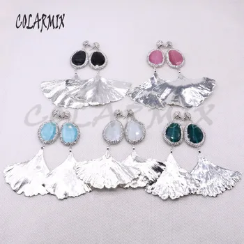 

3 pairs natural cat eye stone earrings wholesale jewelry with ginkgo leaf drop earrings jewelry earrings wholesale jewelry 4010