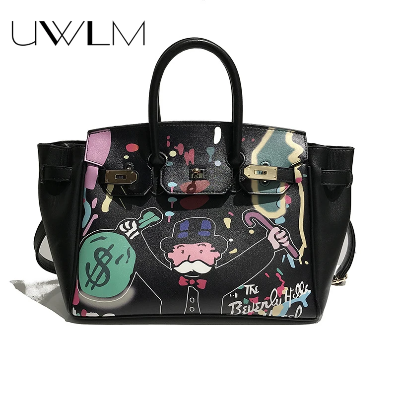 

Handbag women bags print brand 2019 Big Top-handle Bag For Ladies Famous Brand Shoulder Bag Crossbody Cartoon Print Handbag