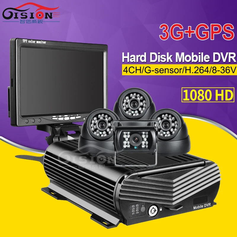  CCTV Video en tiempo real 3G GPS rastreador AHD 4CH HDD coche Mdvr grabadora + 4 piezas 1080P vehíc