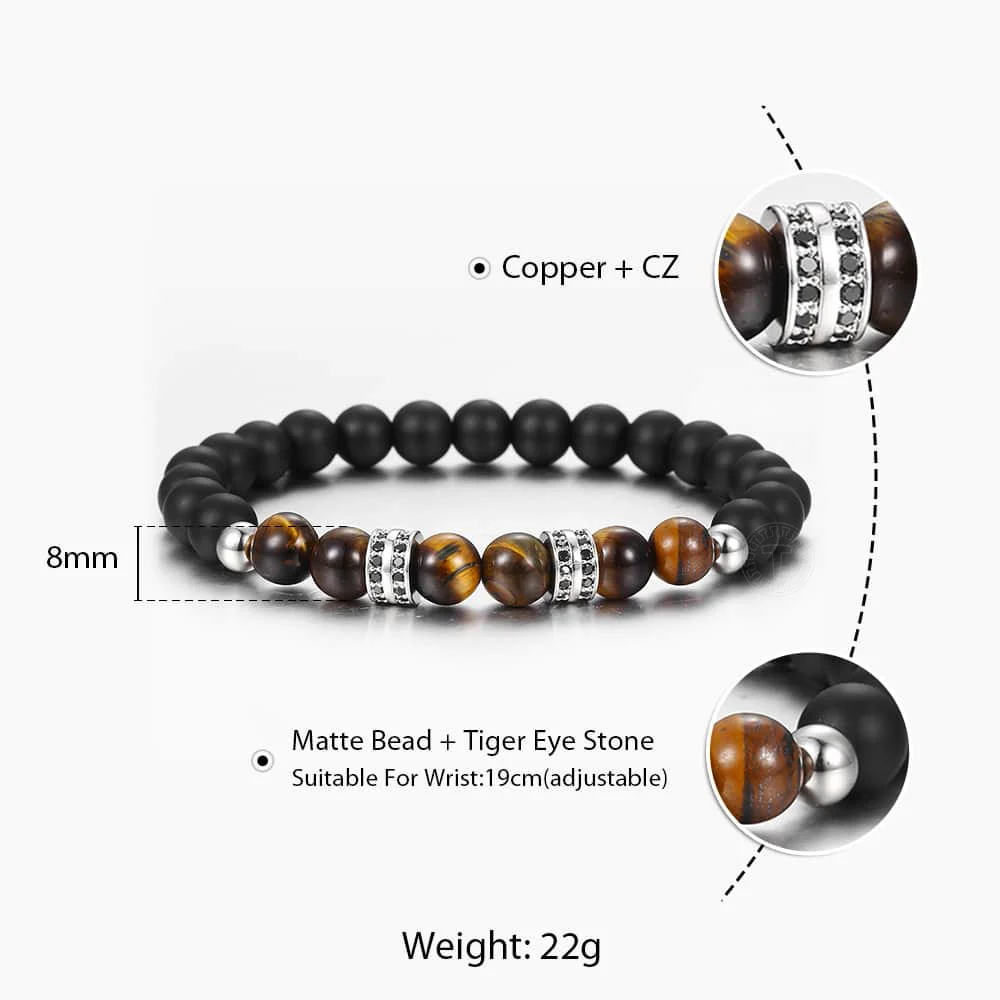 Trendsmax натуральный камень тигровый глаз браслет мужские женские 8 мм проложили CZ бисером стрейч браслеты Шарм ювелирные изделия подарок DBM60 - Окраска металла: DB219