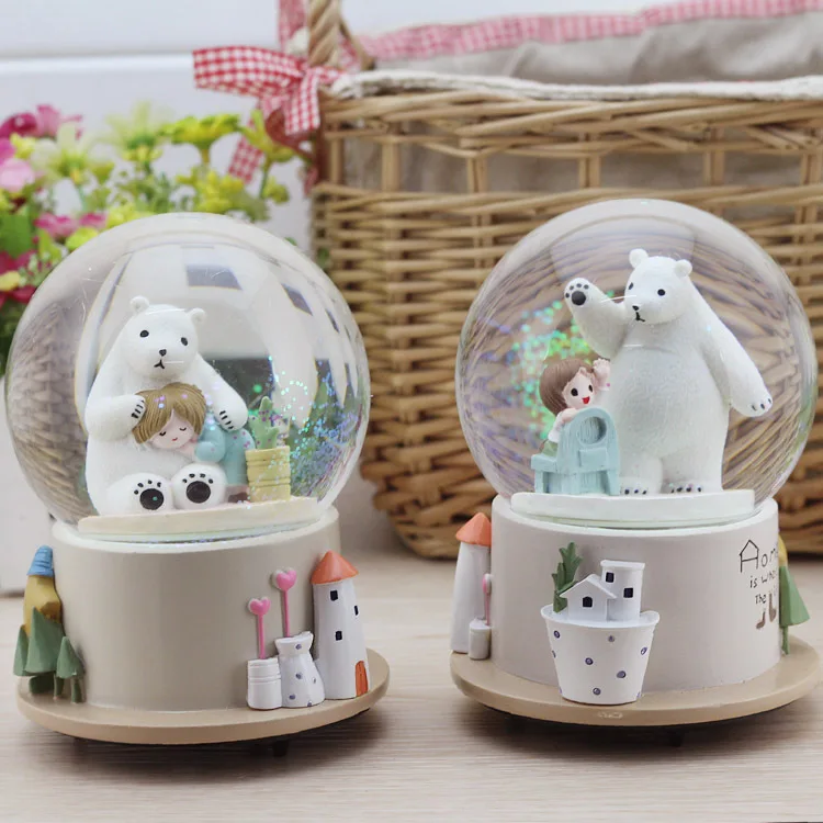 musical cute 15CM Bear lovely Snow Crystal ball music box play For Elise girlfriends married child gift birthday wife | Дом и сад
