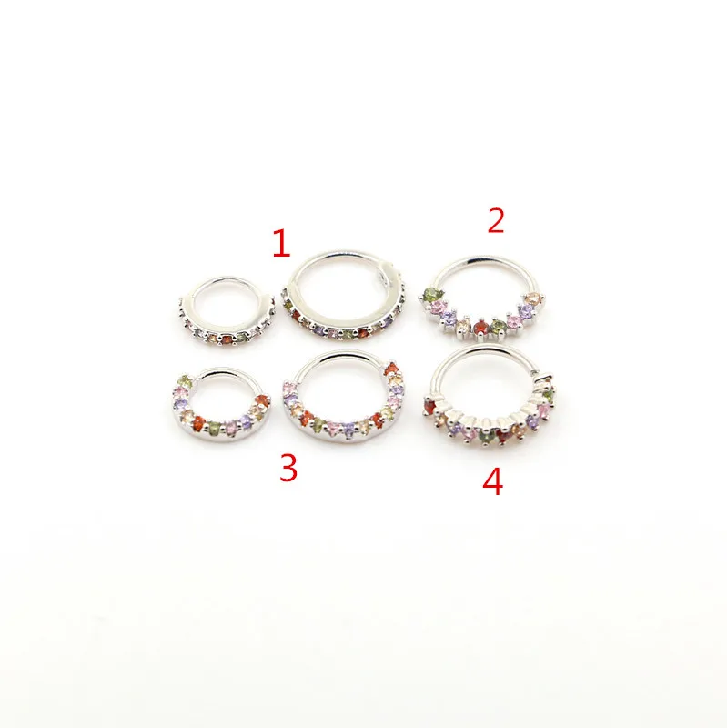 

Hot New Arrival wholesale charm Free shipping 20G 20pcs copper circular gem colors CZ zircon piercing small hoop earring