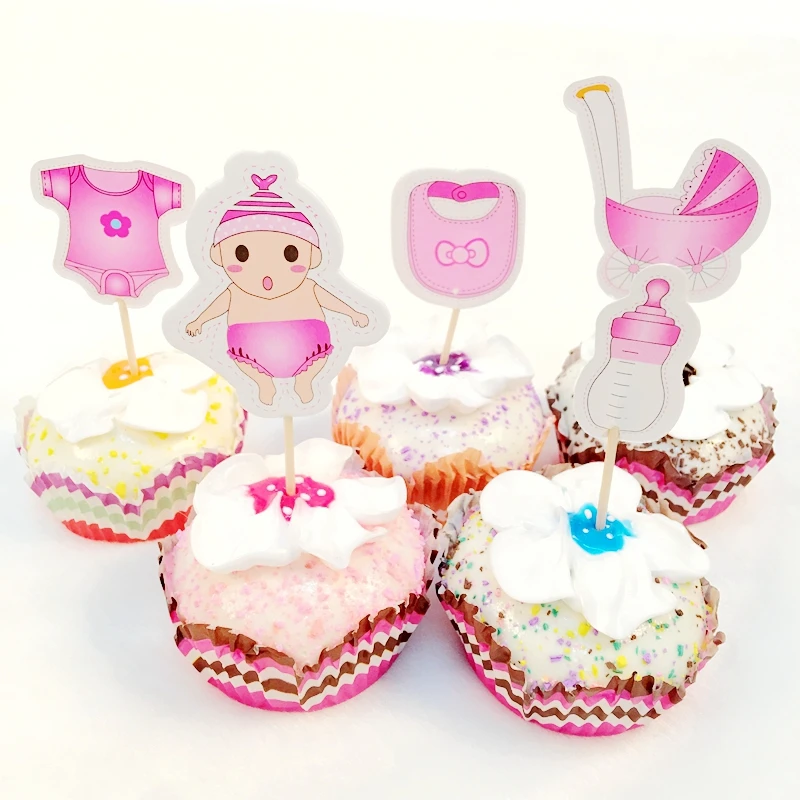 

20pcs Baby Bottle Strollers Clothes Cupcake Toppers Pick Cartoon Girl Boy Set child Birthday Family Party Cake flags Decoration