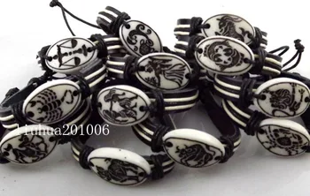 

12 pcs 12 Constellation Resin Leather cuff Bracelets wholesale Fashion Jewelry