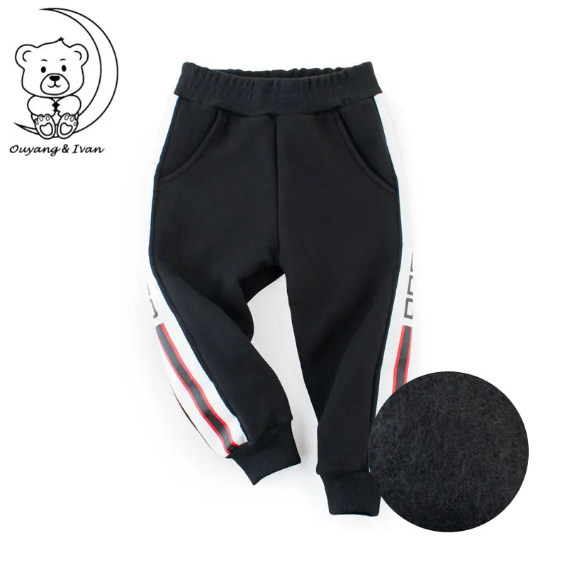 

European and American Style Children's Pants Kids Autumn Trousers Teen Striped Mid-Waist Fleece Sweatpants Winter Boy Warm Pants