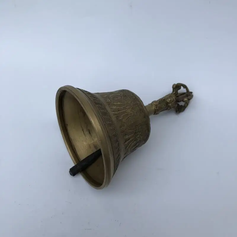 

Feng Shui Bronze Antique Buddha Head Copper Bell Large Hand Bell Three Clear Bells Diamond Rings