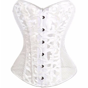 

Hollow Mesh Corset for Women Burlesque Lace up Gothic Bustier Overbust Corselet Costumes Sexy Tops White Black Summer Lingerie
