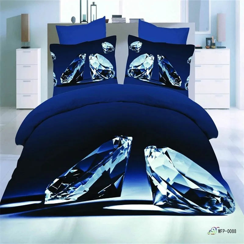 

Unique 3D Diamond Blue Bedding Sets Queen,Diagonal Cotton Reactive Printing Pillow Case Bed Sheet Duvet Cover Set Bed in a Bag
