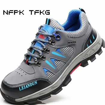 

big size mens fashion breathable steel toe caps working safety shoes genuine leather outdoor tooling security low boots sapatos