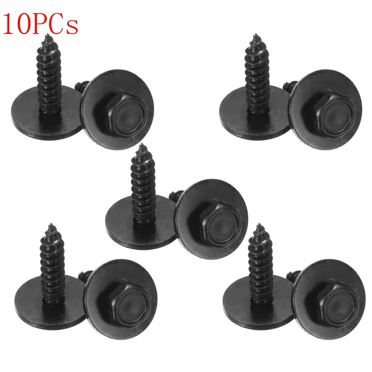 

10PCs Universal Self Tapping Screw & Washers 4.8 x 19 mm Black 8mm Hex Head For BMW