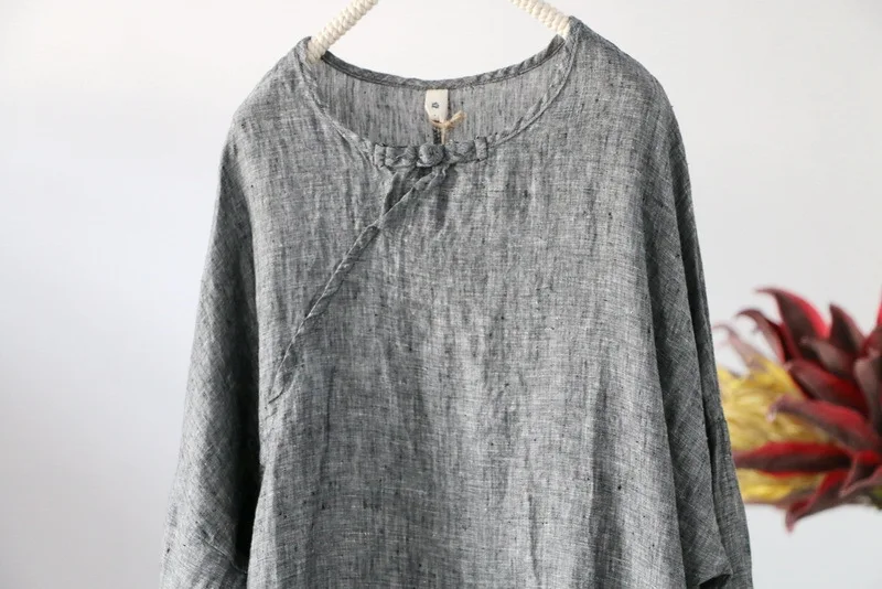 YoYiKamomo Женская хлопковая льняная рубашка Весна Осень винтажная новая Оригинальная свободная длинная рубашка повседневные женские топы