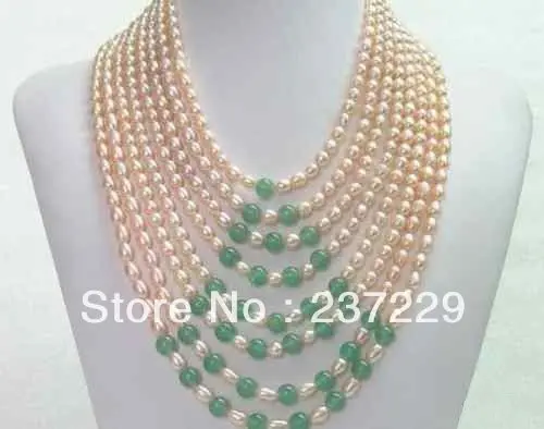 

Hot sell ->@@ Wholesale price S ^^^^8row Fashion Multi Strand White Pearl Green Jade Beads Choker Women Necklace Jewelry -Top qu
