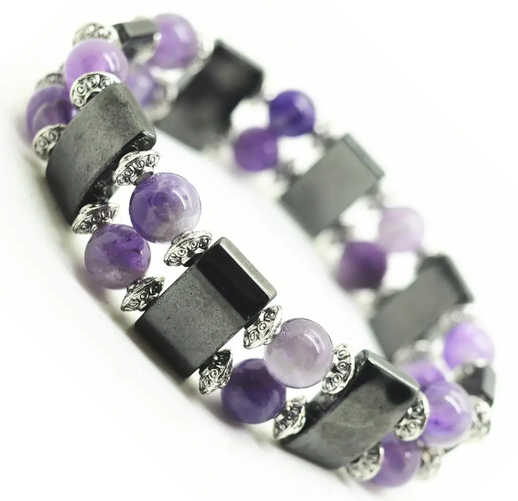 8MM Natural Real Crystal Round Beads Stretch Bracelet for health Hematite & Magnetic Care jewelry Charms Bangle Jewelry