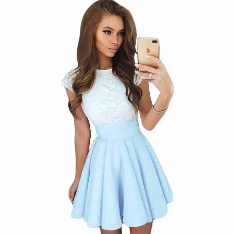 2017 Summer Women Cute Lace Kawaii Dress Flare Dresses Mini A Line