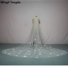 Цветочная Соборная вуаль с Фата невесты на гребне один слой обрезанная кромка вуаль 3,5 м длиной 3 м шириной свадебные аксессуары mingli Tengda Sluier