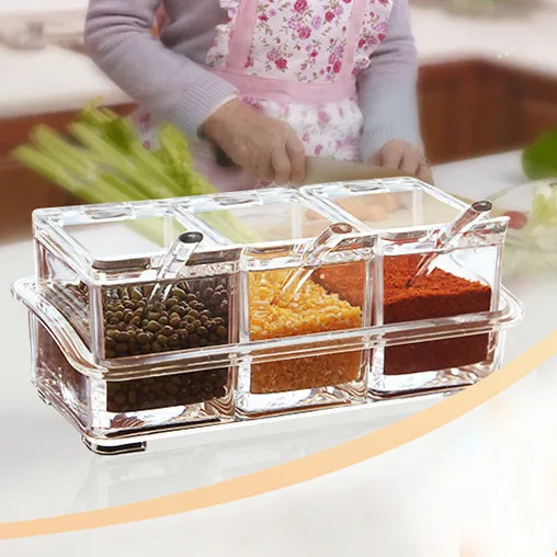 

Spice Pots Storage Box Flip Cover Design Seasoning Rack Container Moisture Proof Transparent Condiment Jar Kitchen Tool