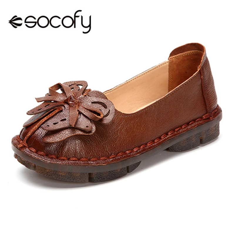 

Socofy Butterfly-knot Vintage Flat Shoes Women Flats Genuine Leather Loafers Casual Shoes Woman Slip-on Luxury Working Flats New