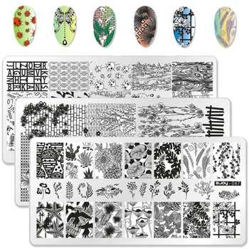 

WAKEFULNESS 1Pcs Rectangle Nail Stamping Plates Ocean Pattern Flowers Image Nail Art Stencils Template Manicure Nail Stamp Tools
